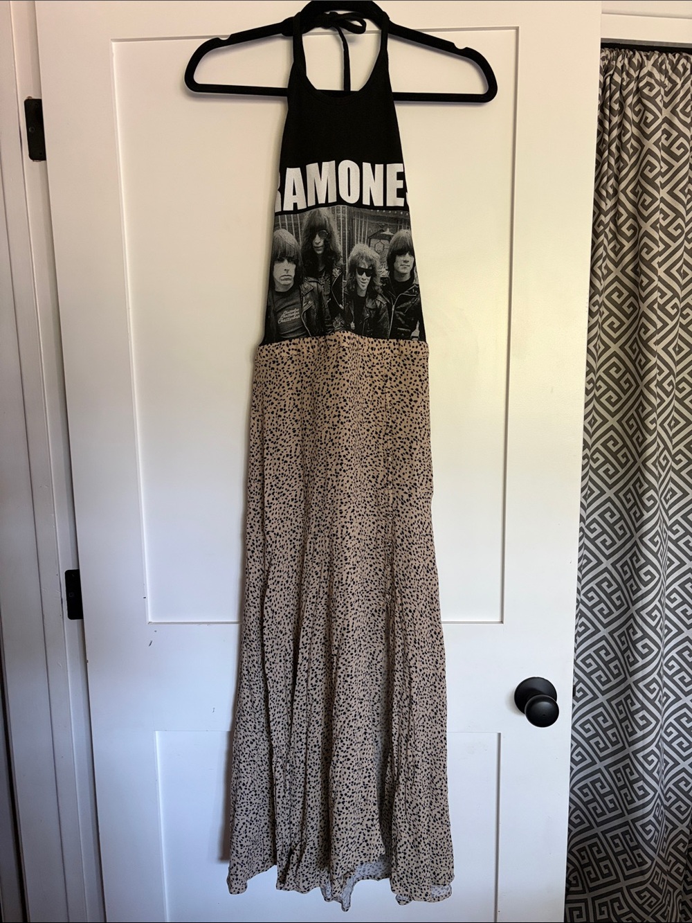 Custom made Black Graphic Halter Maxi with Beige Leopard Skirt